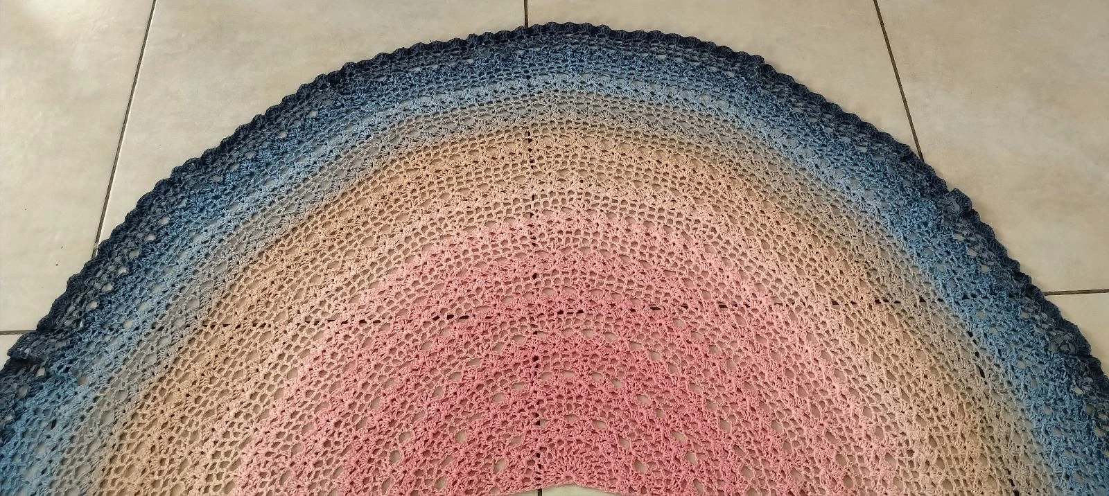 Handmade Half-Moon Large Scarf — Powder Pink, Beige & Jeans Blue Gradient – photo 3